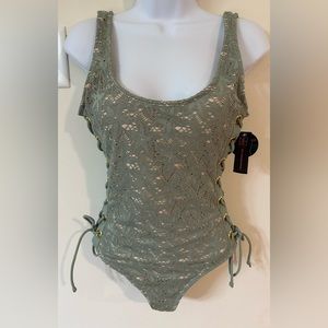 No Boundaries Juniors Sage Lace Up Swimsuit NWT Size Medium